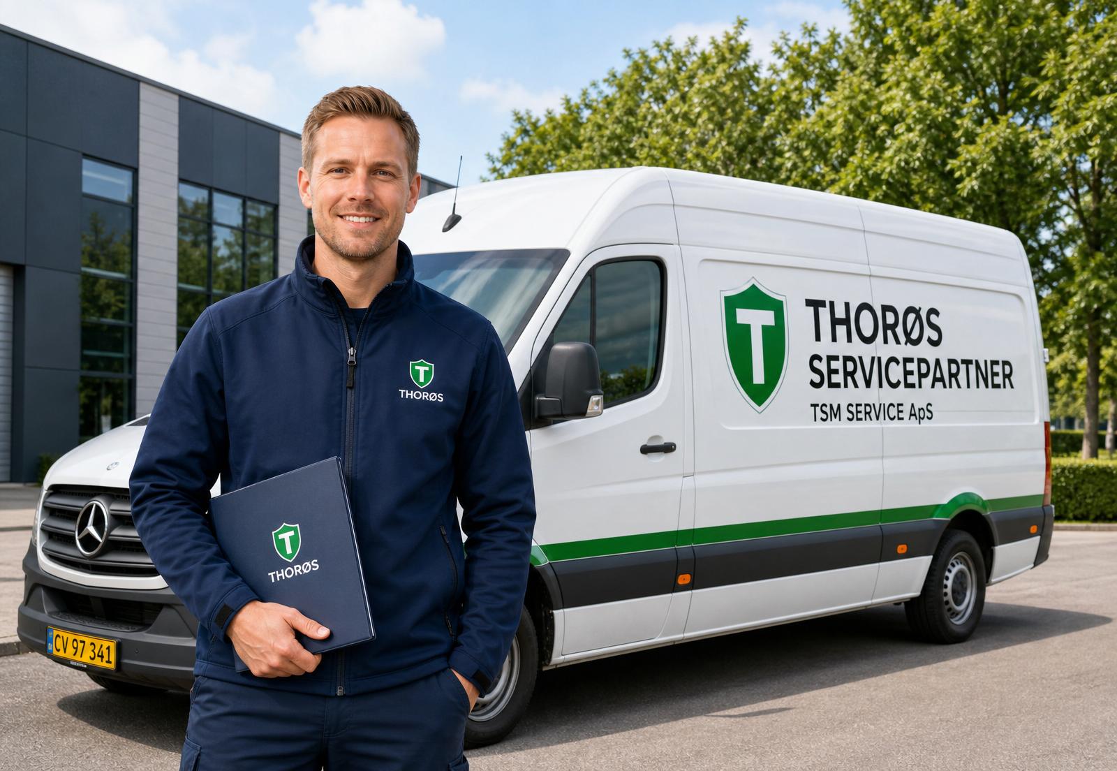 Thorøs servicemedarbejder foran servicebilen